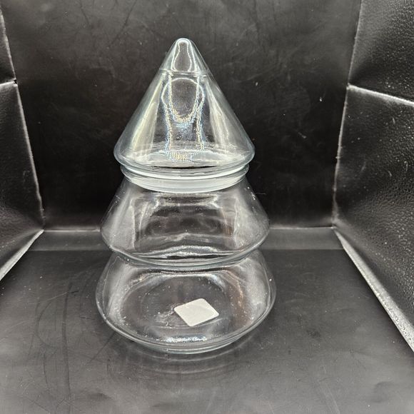 Anchor Hocking Christmas Tree Candy Jar Dish Clear Glass 10" x‎ 7"  Large USA - Picture 1 of 6